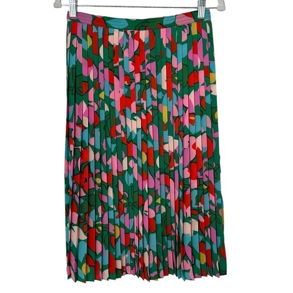J Crew Green Floral Confetti Pleated Midi Skirt | Size 2 - Picture 2 of 6